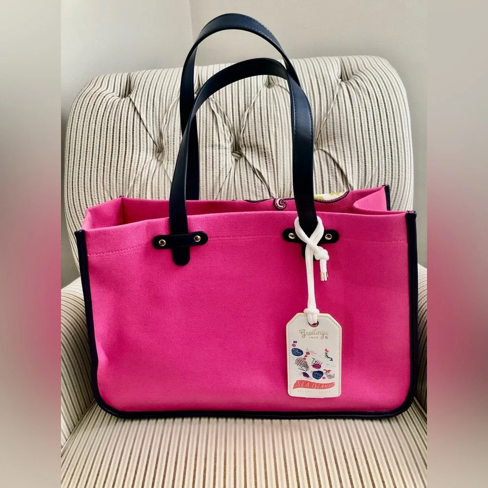 SPARTINA 449 Pink Canvas Mermaid Beach Tote Bag EUC - Picture 2 of 7